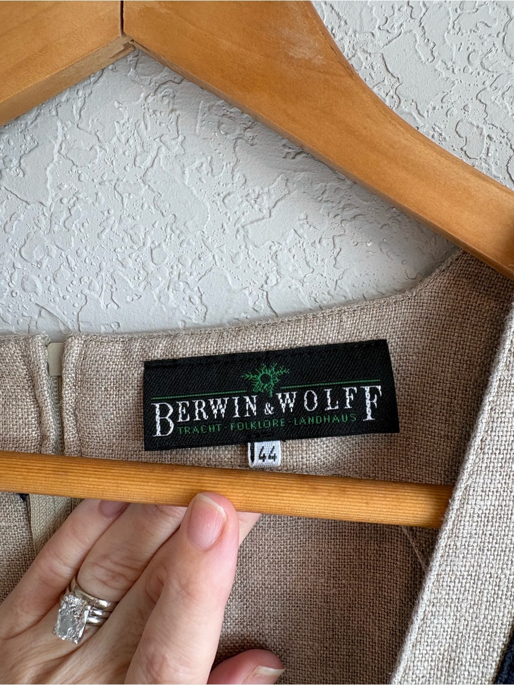 Berwin & Wolff Traditional Folklore Linen Blend Midi Dress Navy Beige EU 44 US12 - Picture 2 of 8